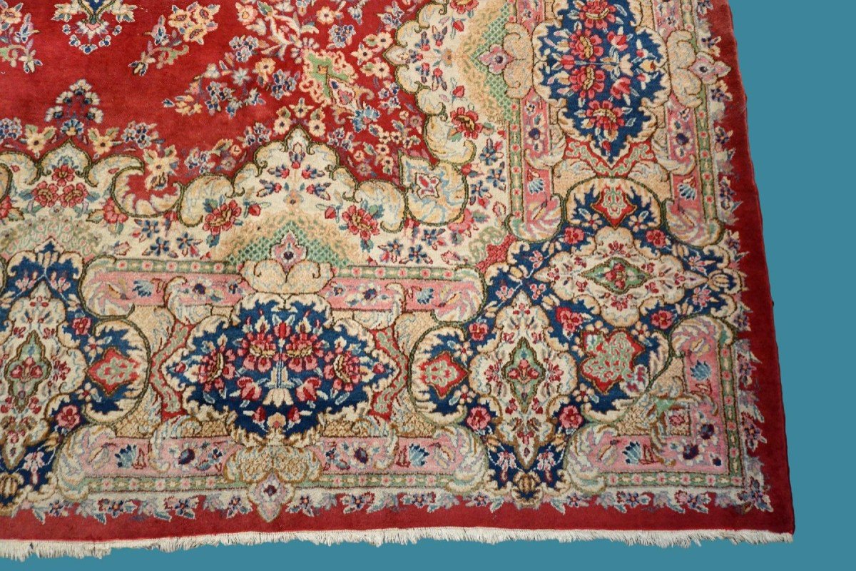 Large Kirman Rug, Iran, 305 Cm X 415 Cm, Hand-knotted Kork Wool Circa 1970, In Beautiful Used Condition-photo-4