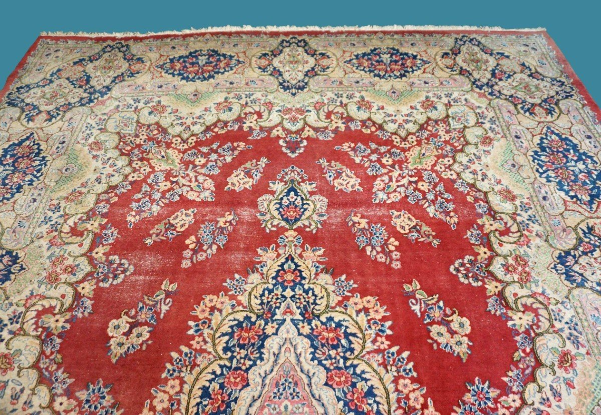 Large Kirman Rug, Iran, 305 Cm X 415 Cm, Hand-knotted Kork Wool Circa 1970, In Beautiful Used Condition-photo-3