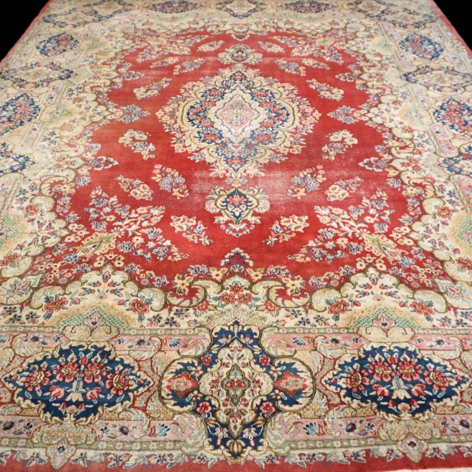 Large Kirman Rug, Iran, 305 Cm X 415 Cm, Hand-knotted Kork Wool Circa 1970, In Beautiful Used Condition