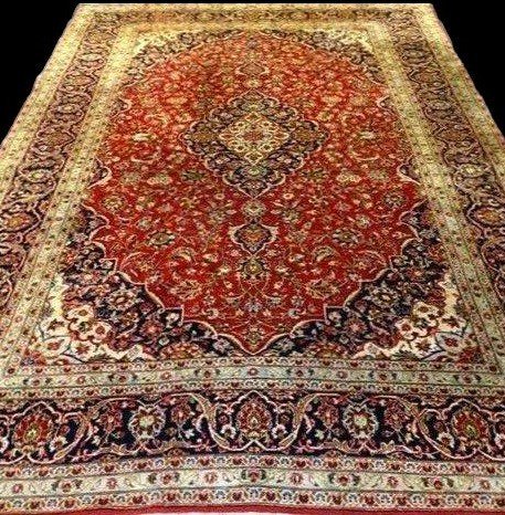 Kashan Rug, Persian, 253 Cm X 366 Cm, Kork Wool Hand-knotted In Iran Circa 1970 In Perfect Condition-photo-2