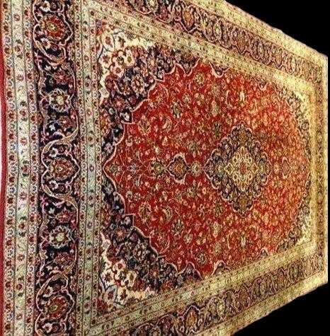 Tapis Kashan, persan, 253 cm x 366 cm, laine kork nouée main en Iran vers 1970 en parfait état-photo-3
