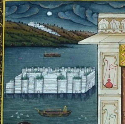 Miniature sur papier de soie, école de Marwar, Rajasthan, Inde, "le palais flottant"-photo-3