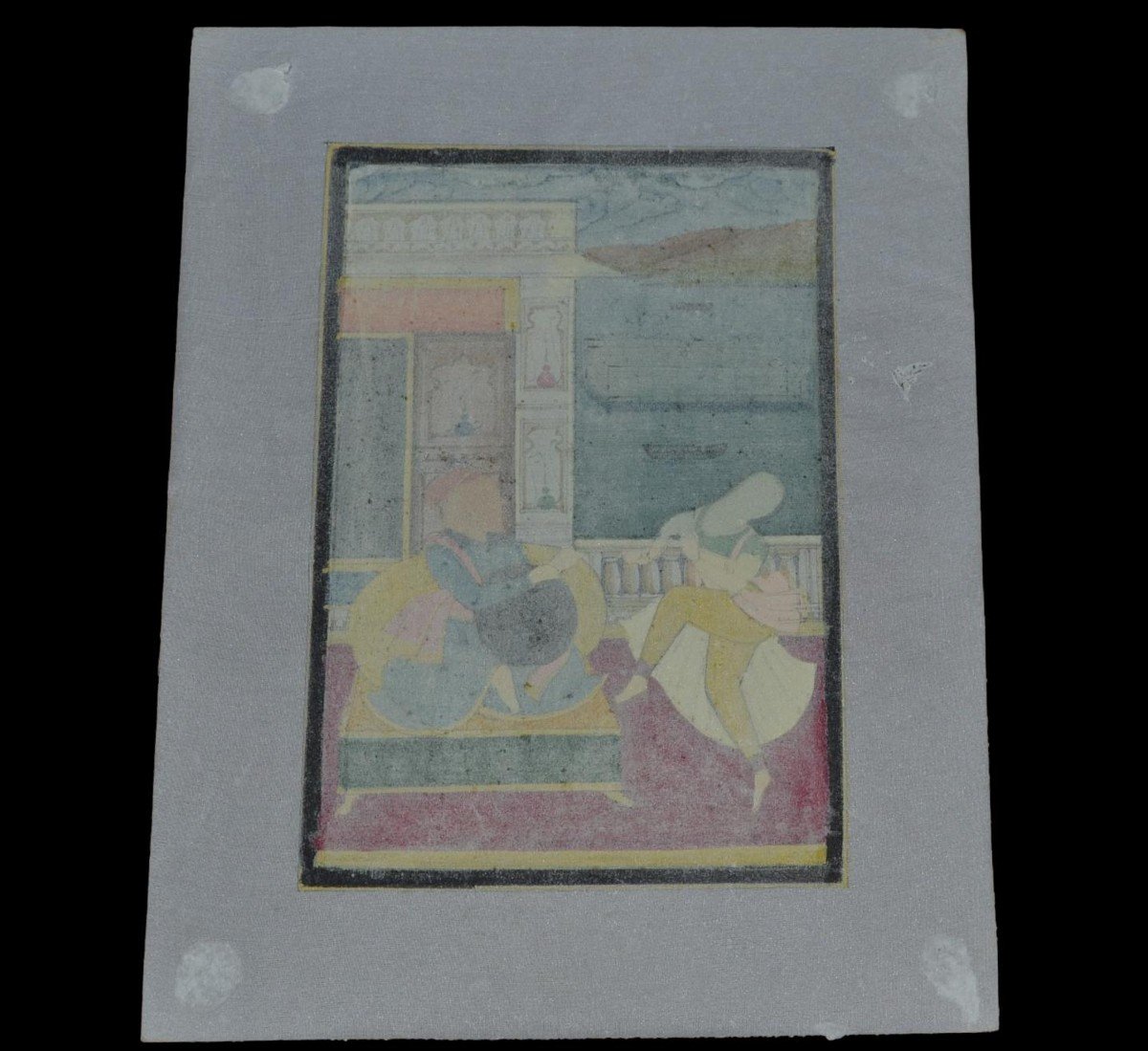 Miniature sur papier de soie, école de Marwar, Rajasthan, Inde, "le palais flottant"-photo-5