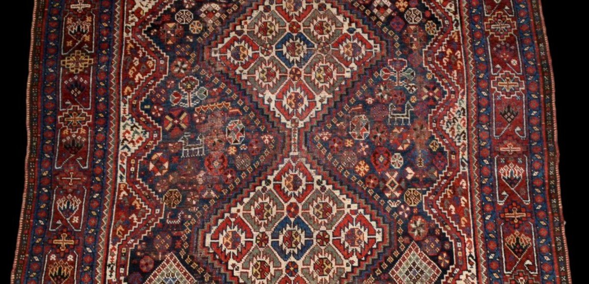 Kachkaï ancien, 113 x 200 cm, laine sur laine nouée main, Perse, Iran, fin XIXème à début XXème-photo-3
