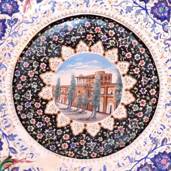 Coupe et plat, Minâkâri ancien, vers1900, Ispahan, Iran, décor du palais Ali Qapu-photo-2
