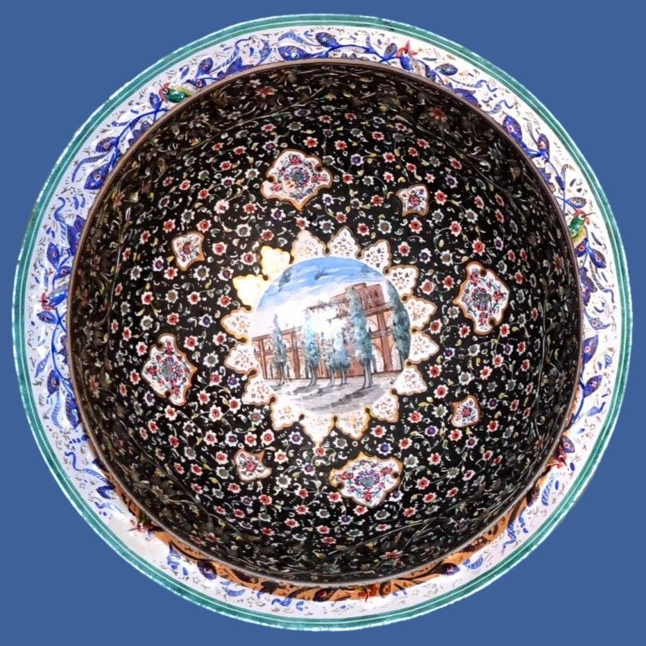 Coupe et plat, Minâkâri ancien, vers1900, Ispahan, Iran, décor du palais Ali Qapu-photo-4