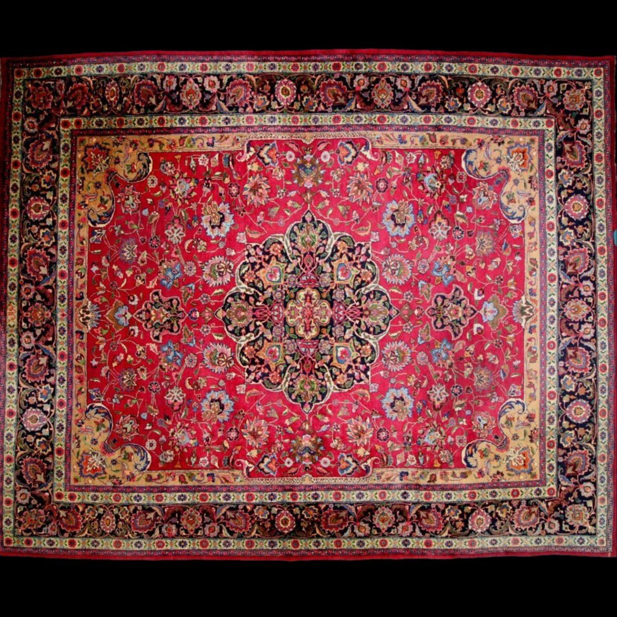 Tapis Macchad, 300 cm x 390 cm, laine kork nouée main en Iran vers 1980 en très bon état-photo-2