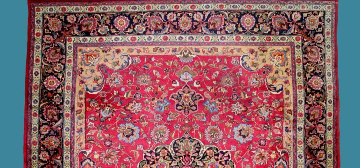 Tapis Macchad, 300 cm x 390 cm, laine kork nouée main en Iran vers 1980 en très bon état-photo-3