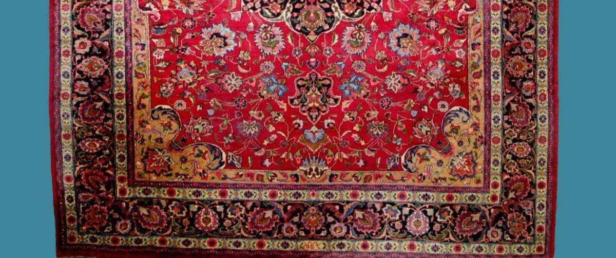 Tapis Macchad, 300 cm x 390 cm, laine kork nouée main en Iran vers 1980 en très bon état-photo-1