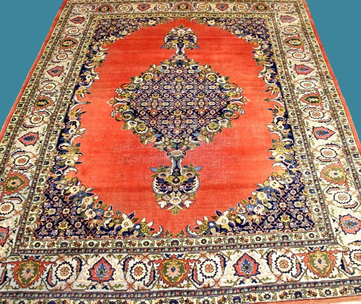 Old Tabriz Rug, 275 Cm X 368 Cm, Hand-knotted Wool Around 1950 In Iran, Very Good Condition-photo-8