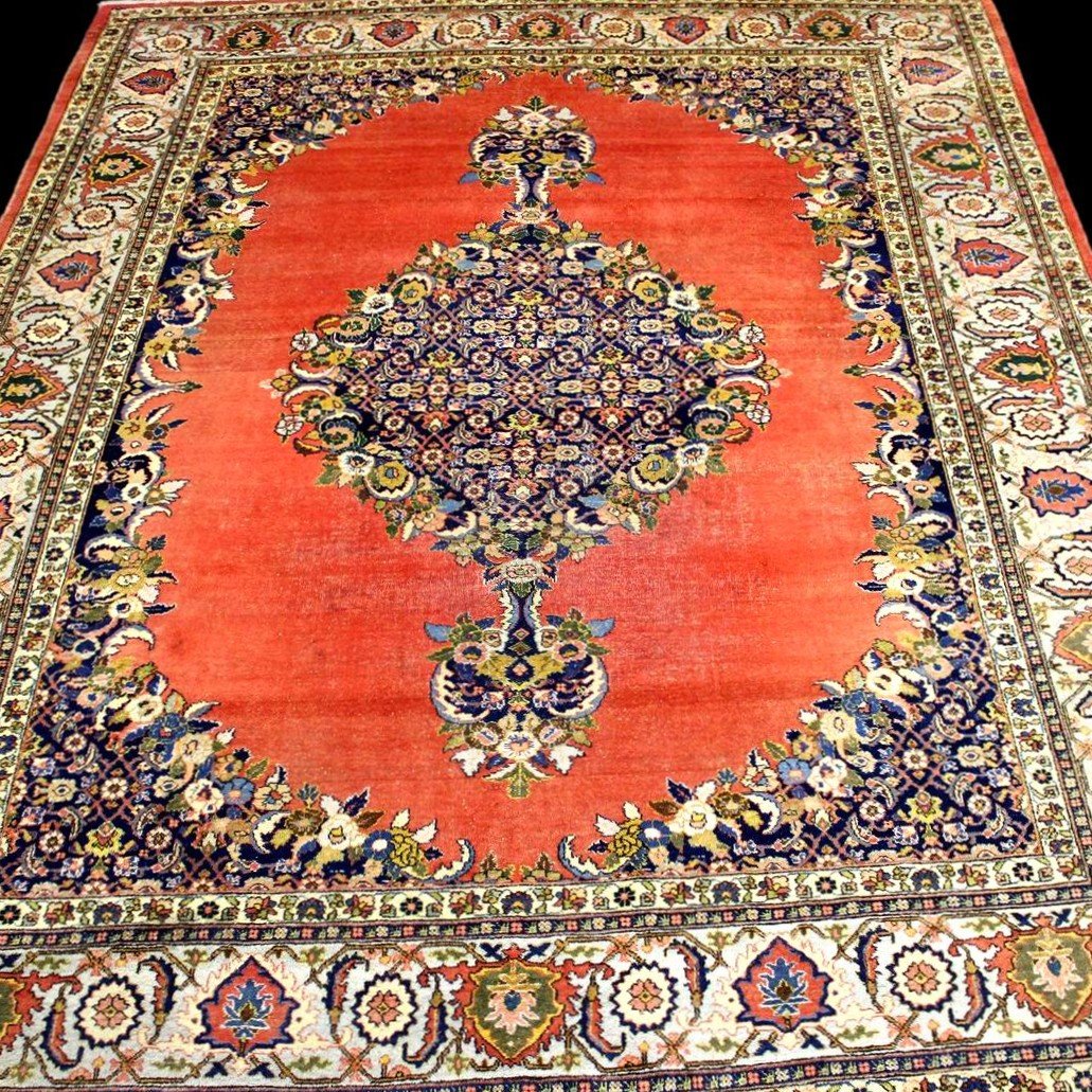 Old Tabriz Rug, 275 Cm X 368 Cm, Hand-knotted Wool Around 1950 In Iran, Very Good Condition