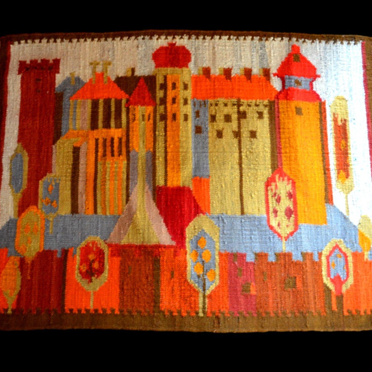 Kilim Painting Maria Domanska, Poland, 75 X 110 Cm, Wool On Linen, Hand-woven Circa 1960-1970