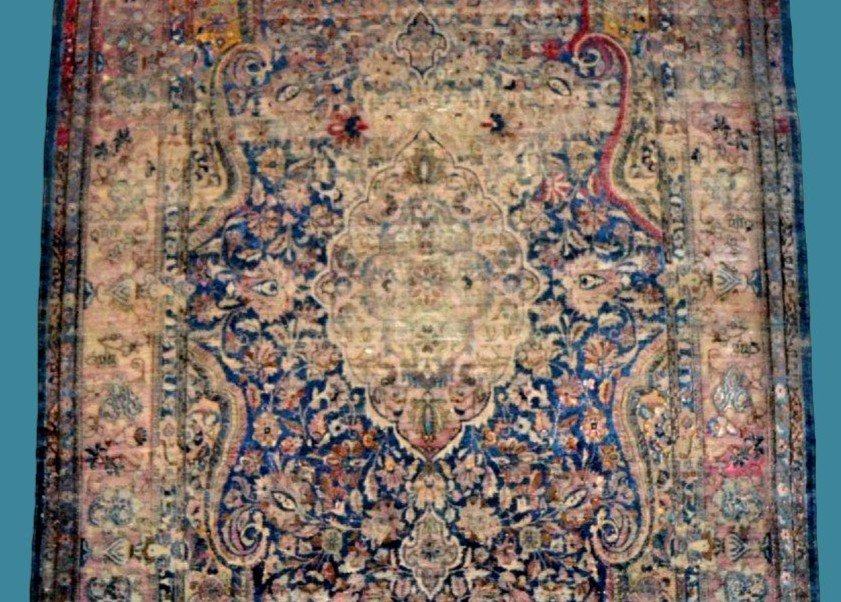 Ancient Kashan In Silk On Silk, 126 X 208 Cm, Hand Knotted, Persia, Kadjar Dynasty, 19th Century-photo-1