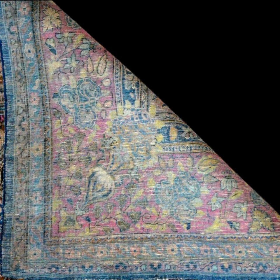 Ancient Kashan In Silk On Silk, 126 X 208 Cm, Hand Knotted, Persia, Kadjar Dynasty, 19th Century-photo-6