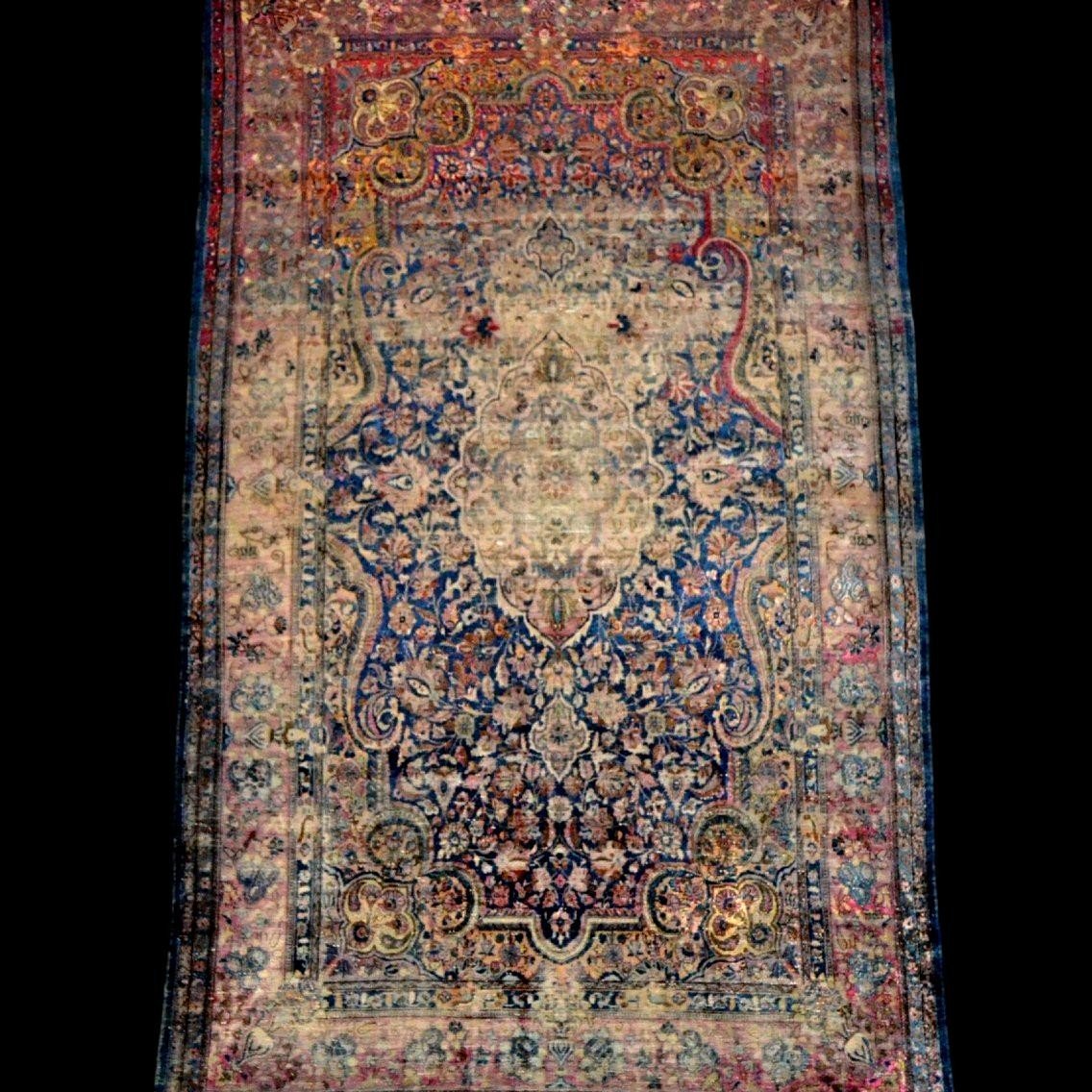 Ancient Kashan In Silk On Silk, 126 X 208 Cm, Hand Knotted, Persia, Kadjar Dynasty, 19th Century