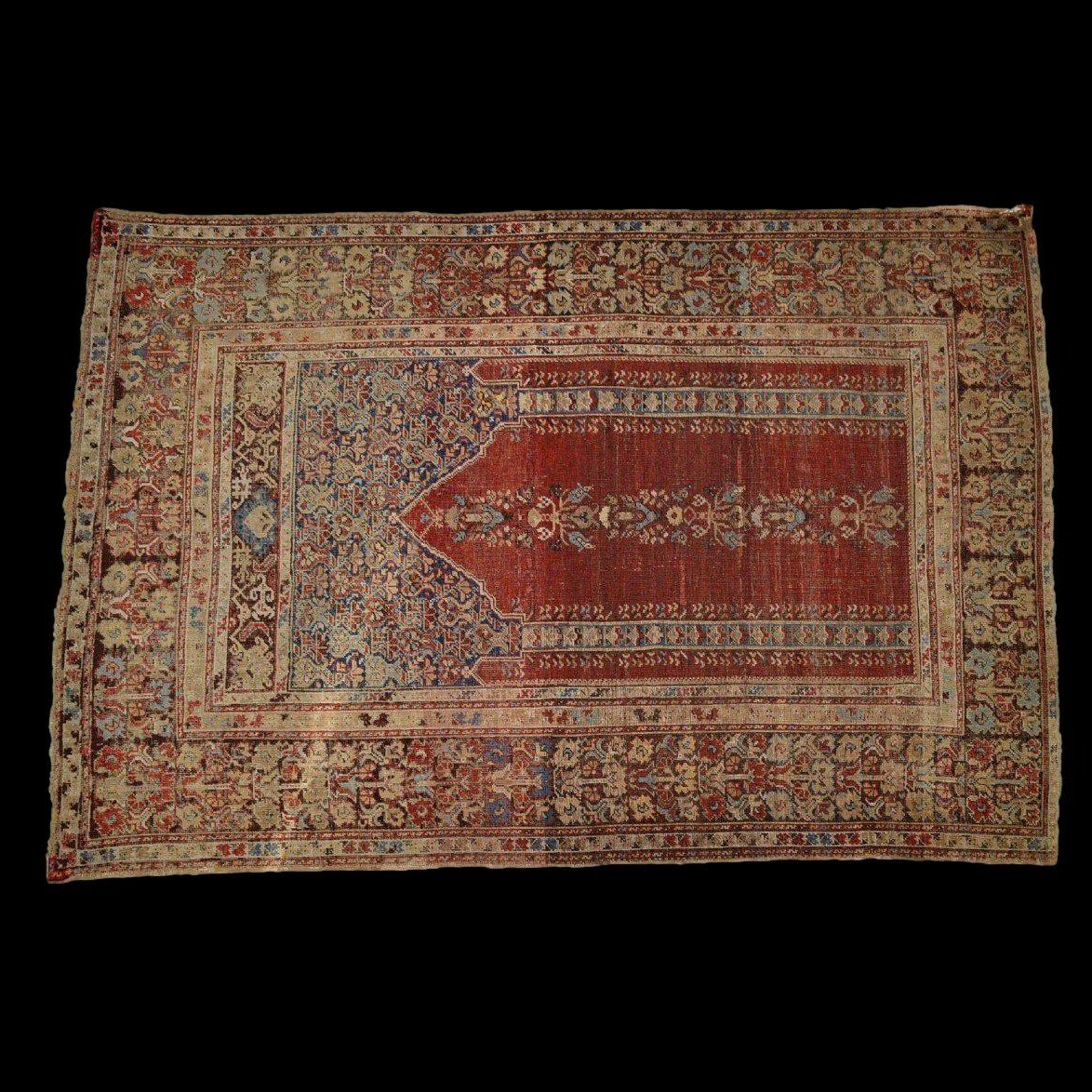 Tapis Koula de prière ancien, 130 x 191 cm, empire Ottoman, laine nouée main au XVIIIème siècle-photo-2