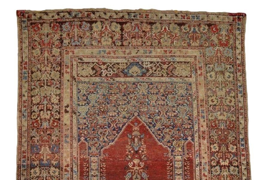 Tapis Koula de prière ancien, 130 x 191 cm, empire Ottoman, laine nouée main au XVIIIème siècle-photo-3