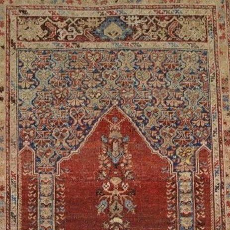 Tapis Koula de prière ancien, 130 x 191 cm, empire Ottoman, laine nouée main au XVIIIème siècle-photo-4