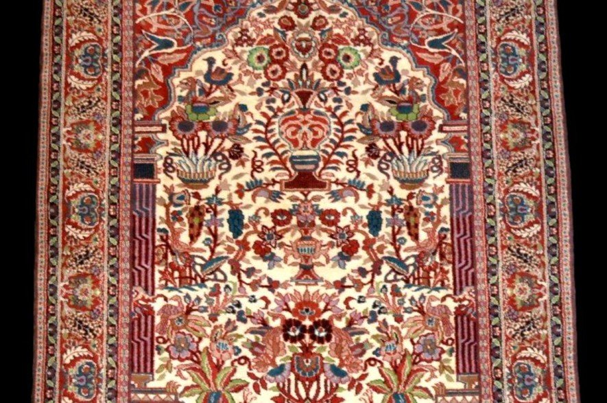 Tapis Kashan, décor de niche, 123 x 190 cm, laine kork nouée main, Iran vers 1980, parfait état-photo-1