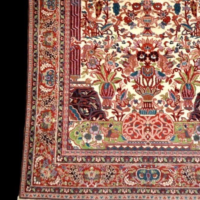Tapis Kashan, décor de niche, 123 x 190 cm, laine kork nouée main, Iran vers 1980, parfait état-photo-2