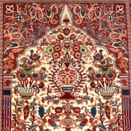 Tapis Kashan, décor de niche, 123 x 190 cm, laine kork nouée main, Iran vers 1980, parfait état-photo-4