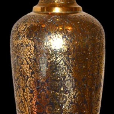 Important et lourd vase Indo-persan, laiton gravé au burin vers 1900 d'un somptueux décor-photo-3