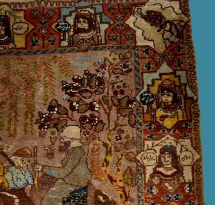 Old Painting Rug, 80 X 138 Cm, Hand-knotted Wool In Iran, Persia At The Beginning Of The 20th Century-photo-3