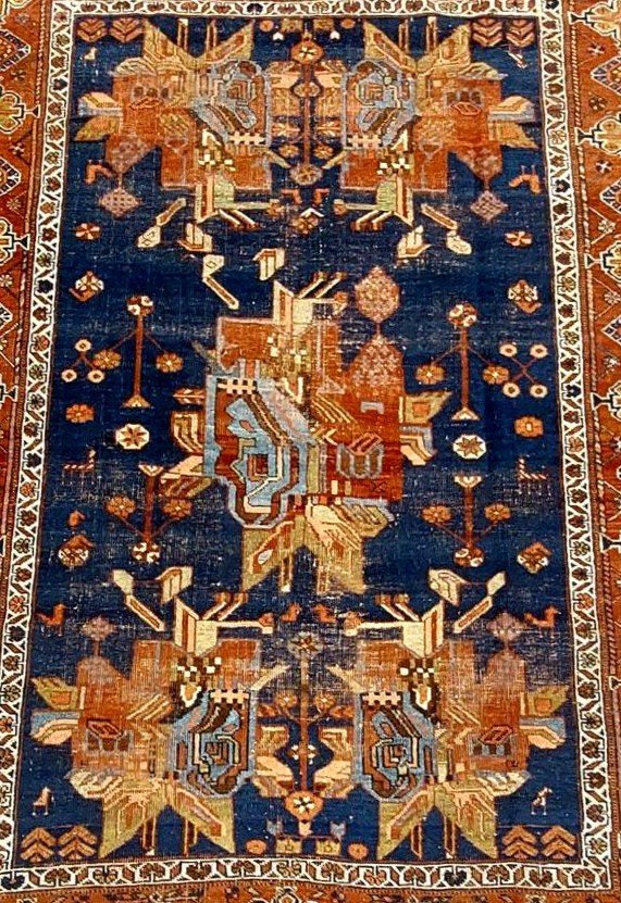 Tapis Afshar ancien, 149 cm x 195 cm, laine sur laine nouée main, Iran, Perse vers 1900-photo-4