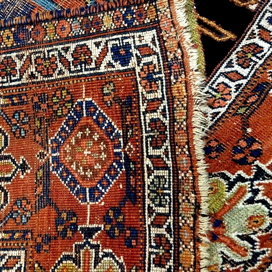 Tapis Afshar ancien, 149 cm x 195 cm, laine sur laine nouée main, Iran, Perse vers 1900-photo-7