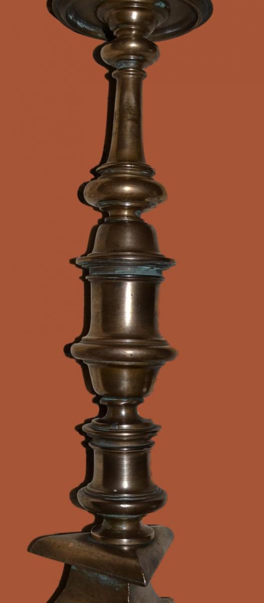 Grand Candle Holder A Bronze Fire Stand Tripod - XVII Th-photo-3