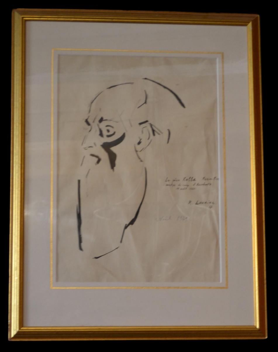 Rostislas LOUKINE , Encre de Chine, Portrait du Père Maximilien Kolbe, martyr du camp d'Auschwitz