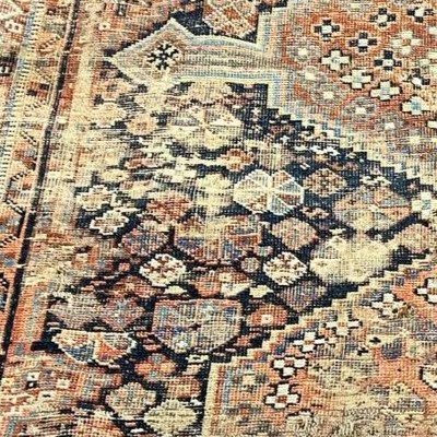 Tapis Gashghaï ancien, 152 x 213 cm, laine nouée main en Perse au XIXème siècle, rare patine-photo-5