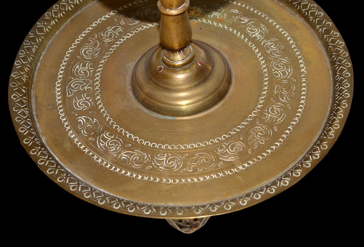 Ottoman Table Perfume Burner In Openwork And Chiseled Brass, Late 19th Century, Early 20th Century-photo-4