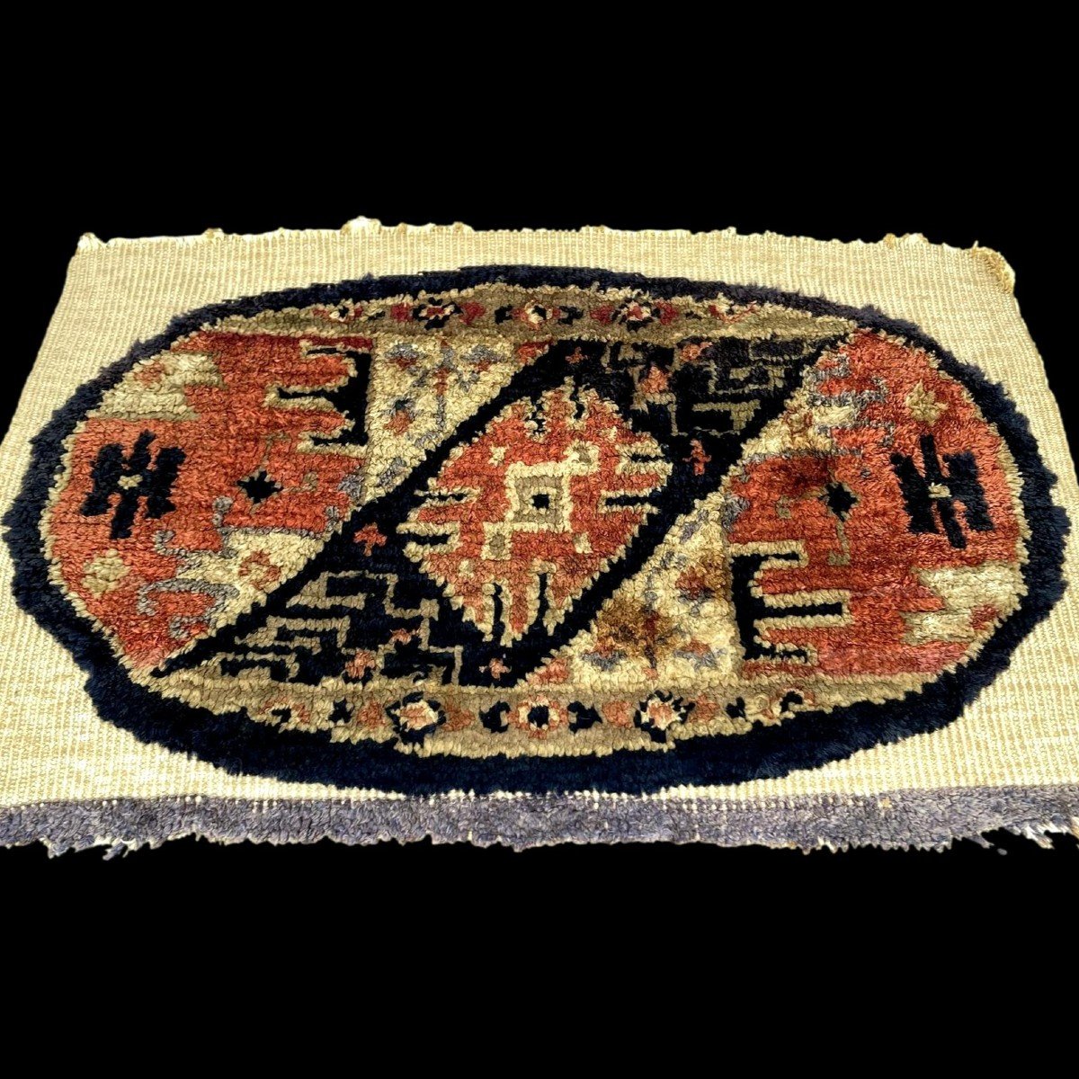 Tapis Kashgar, rare soie sur soie, 30 x 42 cm, dynastie Qing, Turkestan chinois, XIXème S