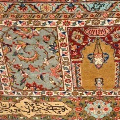 Tabriz Rug, Calligraphy Decoration, 253 Cm X 353 Cm, Hand-knotted Kork Wool In Iran Circa 1980-photo-6