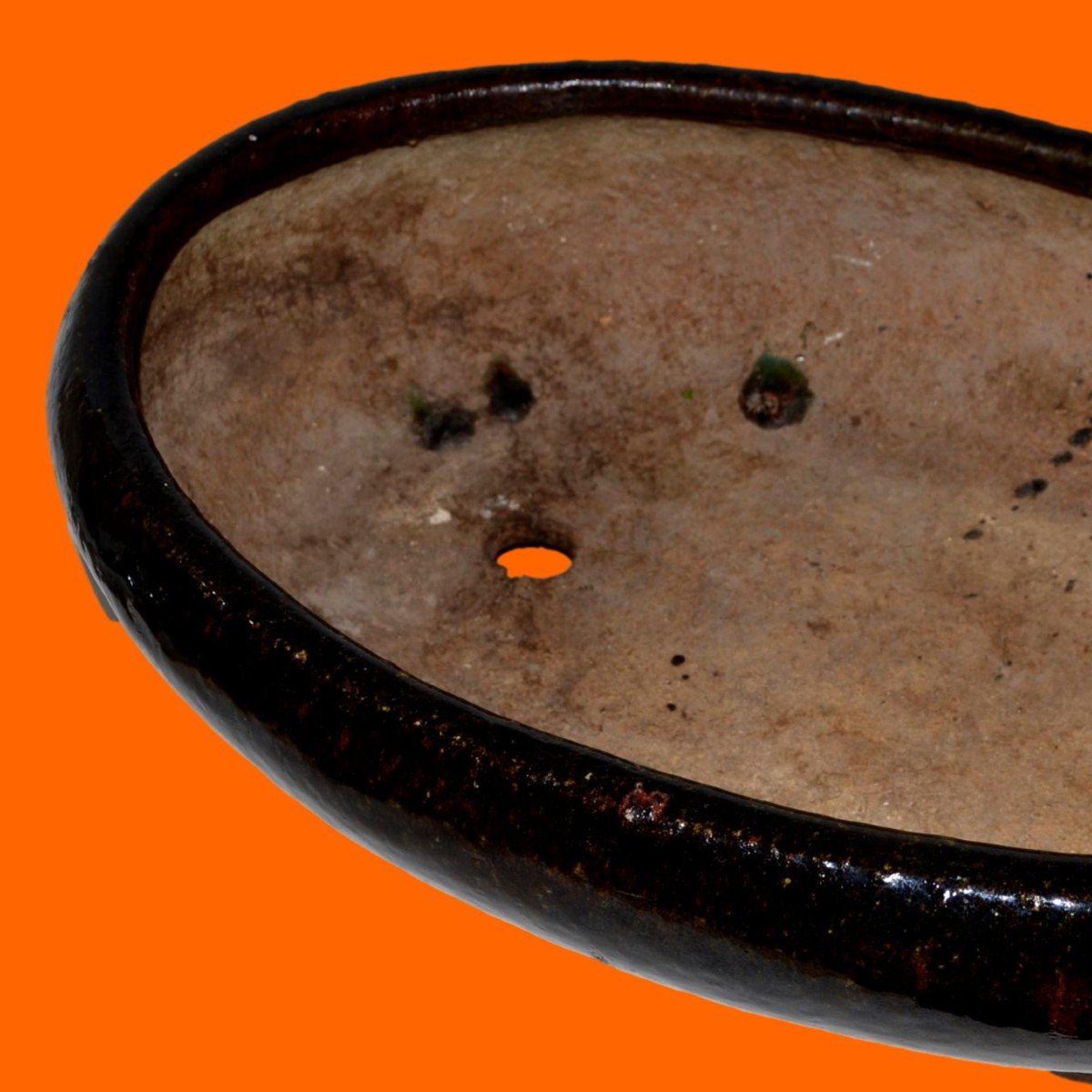 Important pot à Bonsaï ancien, glaçure marron veinée d'ocre, Japon du XIXème en très bel état -photo-4