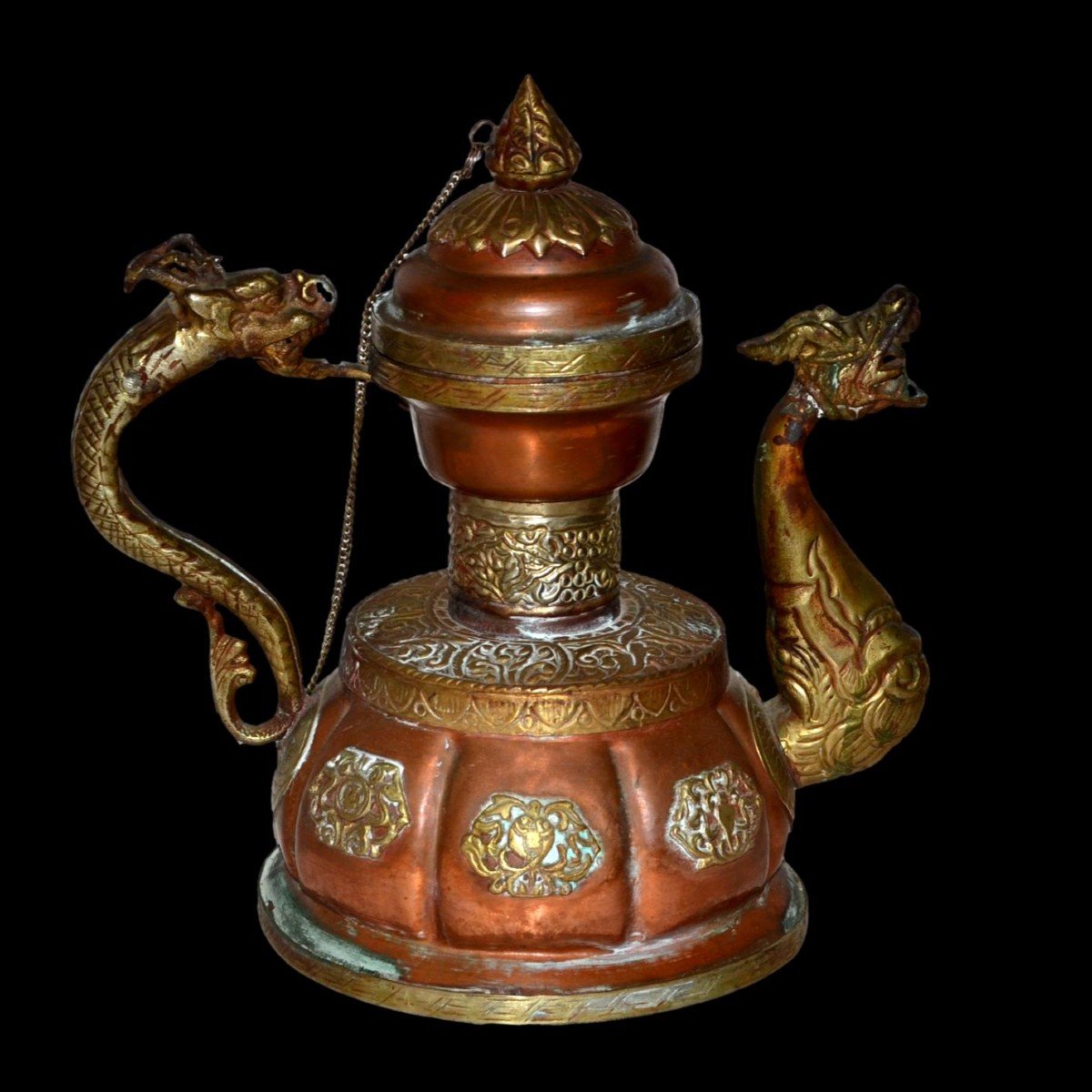 Teapot With Dragons, Tibet, Signs Of Good Omens, Circa 1920/1930 In Collectible Condition-photo-2