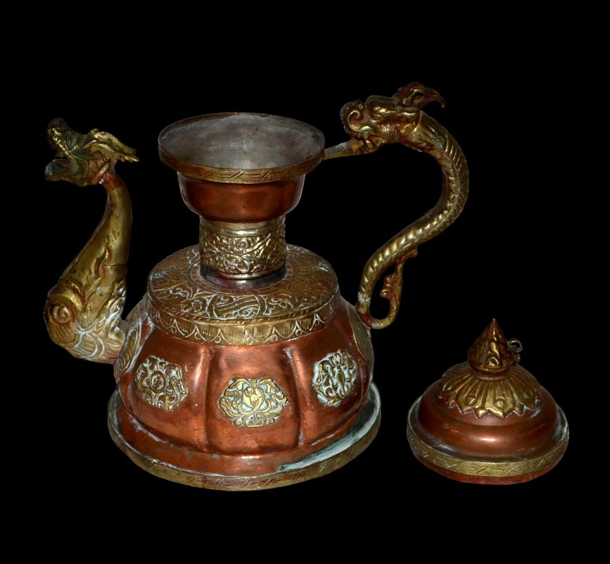 Teapot With Dragons, Tibet, Signs Of Good Omens, Circa 1920/1930 In Collectible Condition-photo-3