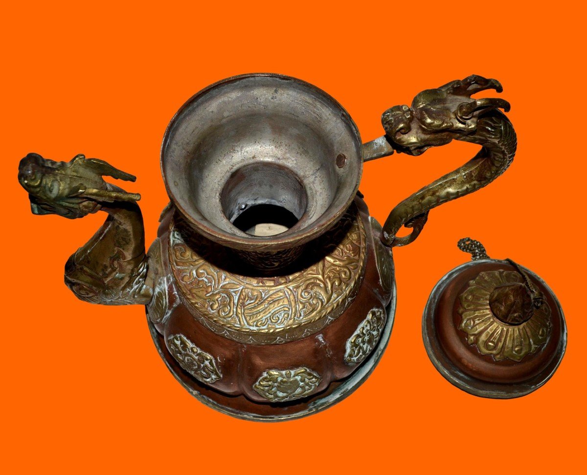 Teapot With Dragons, Tibet, Signs Of Good Omens, Circa 1920/1930 In Collectible Condition-photo-4