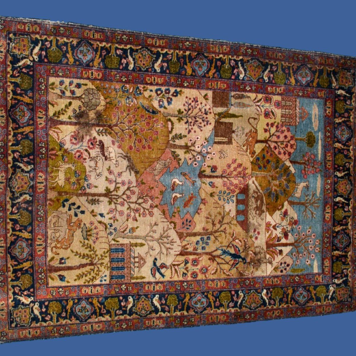 Painting Rug, Old Tabriz, 142 Cm X 188 Cm, Hand-knotted Wool In Persia, Iran Circa 1880 - 1900-photo-2