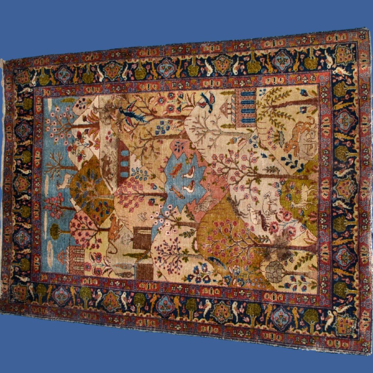 Painting Rug, Old Tabriz, 142 Cm X 188 Cm, Hand-knotted Wool In Persia, Iran Circa 1880 - 1900-photo-3