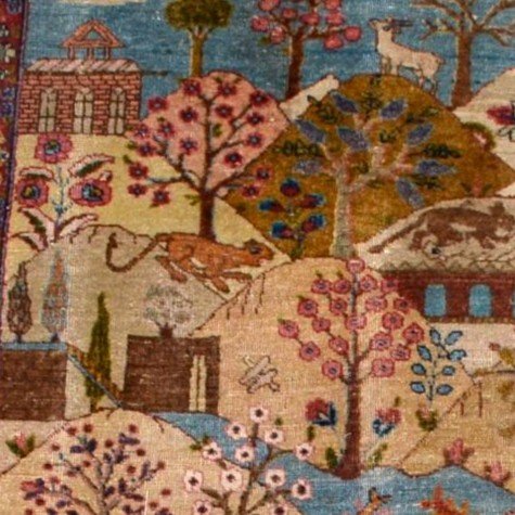Tapis-tableau, Tabriz ancien, 142 cm x 188 cm, laine nouée main en Perse, Iran vers 1880 - 1900-photo-4