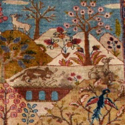 Tapis-tableau, Tabriz ancien, 142 cm x 188 cm, laine nouée main en Perse, Iran vers 1880 - 1900-photo-1