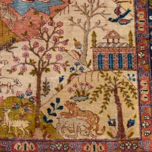 Tapis-tableau, Tabriz ancien, 142 cm x 188 cm, laine nouée main en Perse, Iran vers 1880 - 1900-photo-5
