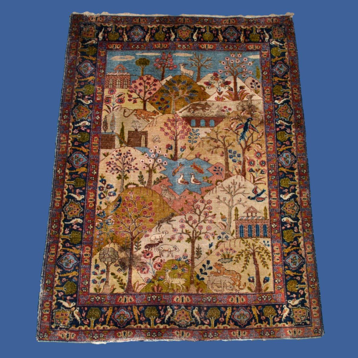 Painting Rug, Old Tabriz, 142 Cm X 188 Cm, Hand-knotted Wool In Persia, Iran Circa 1880 - 1900-photo-8