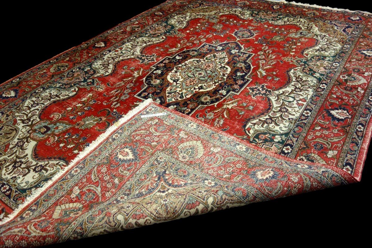 Tapis Tabriz, 284 cm  x 398 cm, laine kork nouée main en Iran vers 1960, en bel état d'usage-photo-7