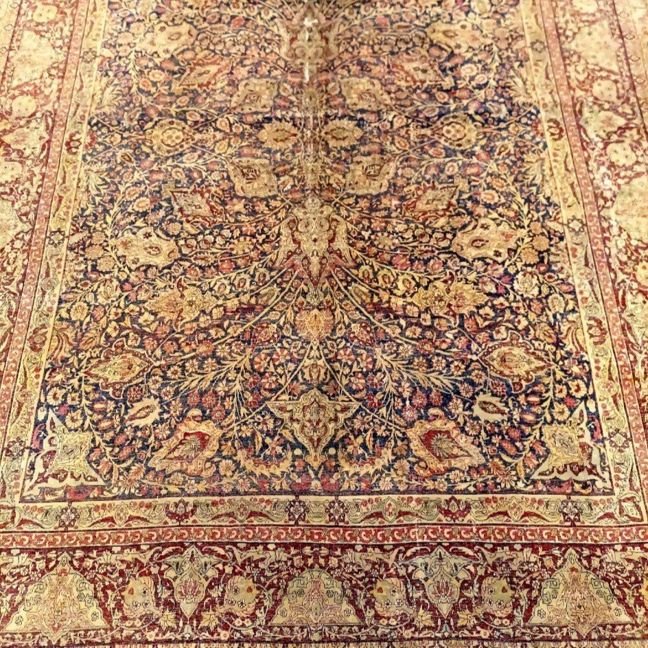Tapis Kirman ancien, 1880, signé, 355 x 457 cm, laine nouée main, Perse, Iran, de qualité musée-photo-3