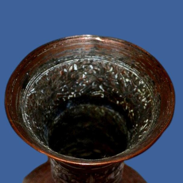 Kadjar Vase, Lion And Deer Hunting, Chased Copper, 19th Century Persia-photo-2