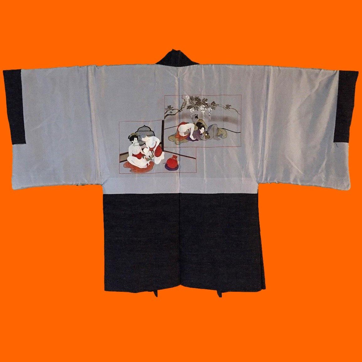 "very Erotic" , Kimono Jacket, Haori 羽織, Shunga 春画, Cotton & Silk, Japan 1950, Showa Era-photo-1