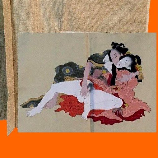 "Shunga sur soie", veste kimono soie sur soie, Haori 羽織, Shunga 春画, Japon,1950, Ere Showa-photo-3